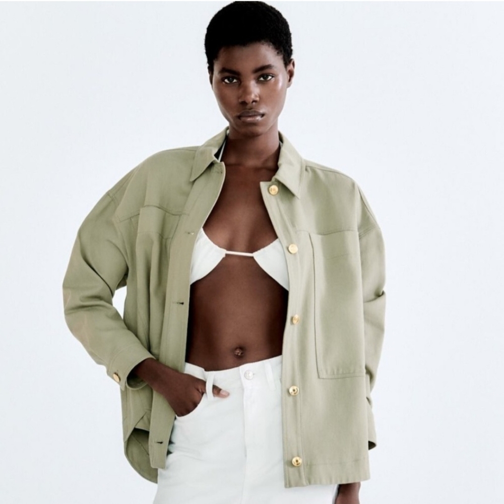 Zara Green Oversized Boxy Button Up Shirt